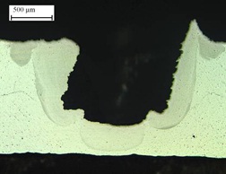 Figure 10: Spot welds in thin sheets - Cross section of deep spot weld in aluminium alloy sheets